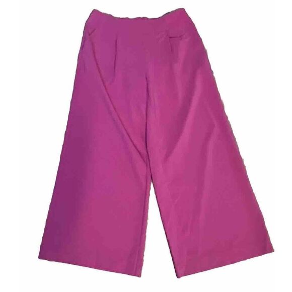 Eric Womens 8 Raspberry Pink Wide Flared Leg Ankle Pants Elastic Back NWT - Picture 1 of 7